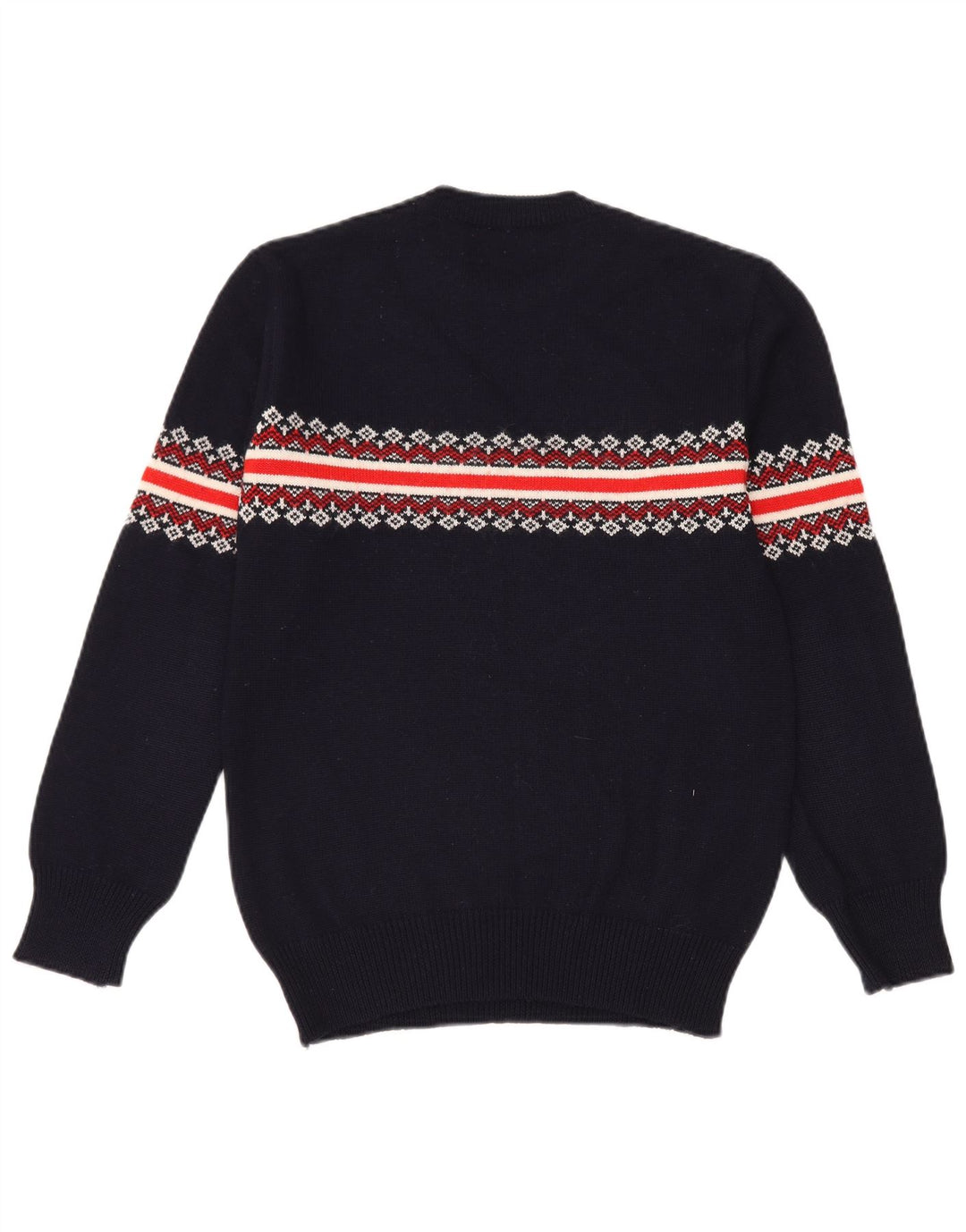 Vintage herre sweater med rund hals, lille marineblå Fair Isle
