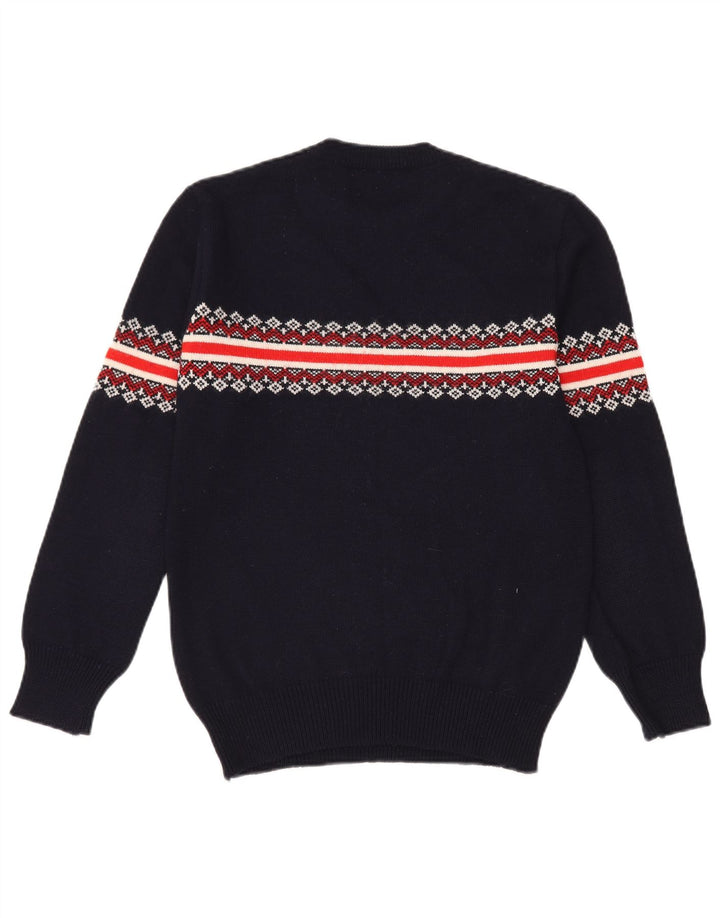 Vintage herre sweater med rund hals, lille marineblå Fair Isle
