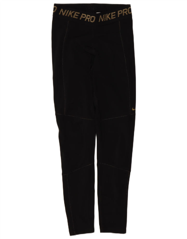Nike Dame Dri Fit Grafiske Leggings UK 12 Medium Sort