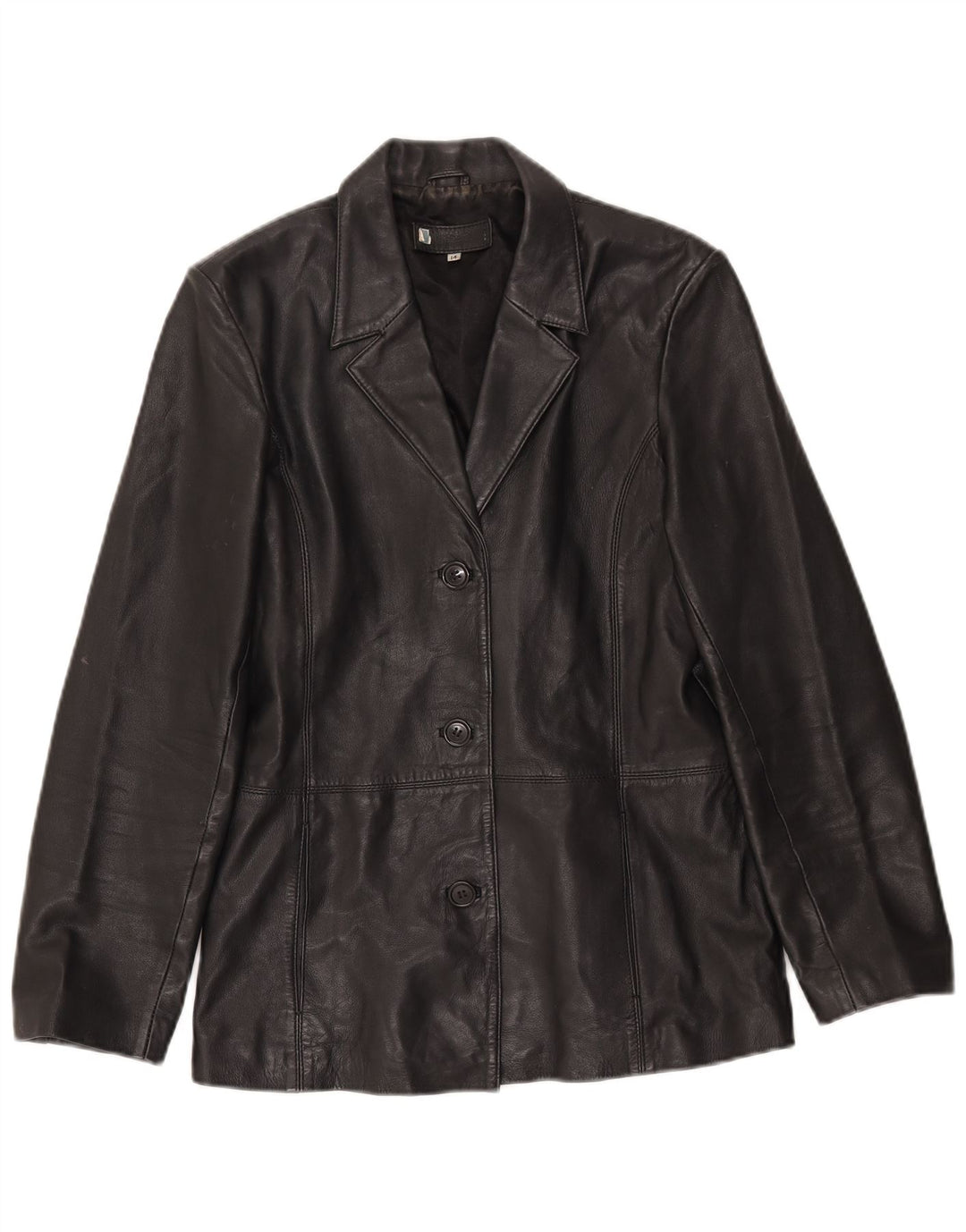 Vintage dame 3-knaps læder blazerjakke UK 14 Stor sort læder