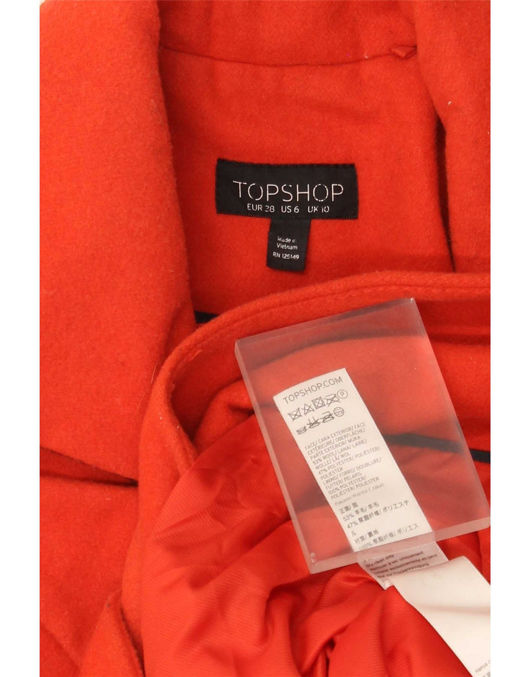 Topshop Dame Dobbeltradet Frakke UK 10 Small Orange Wool