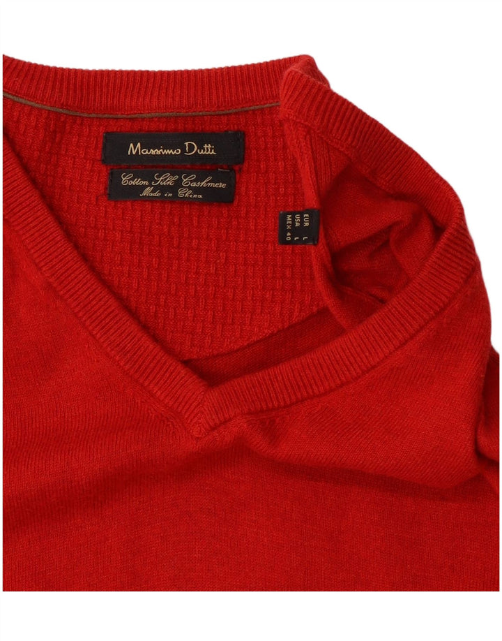 Massimo Dutti Herre V-hals trøje Sweater Large Rød Colourblock Silke