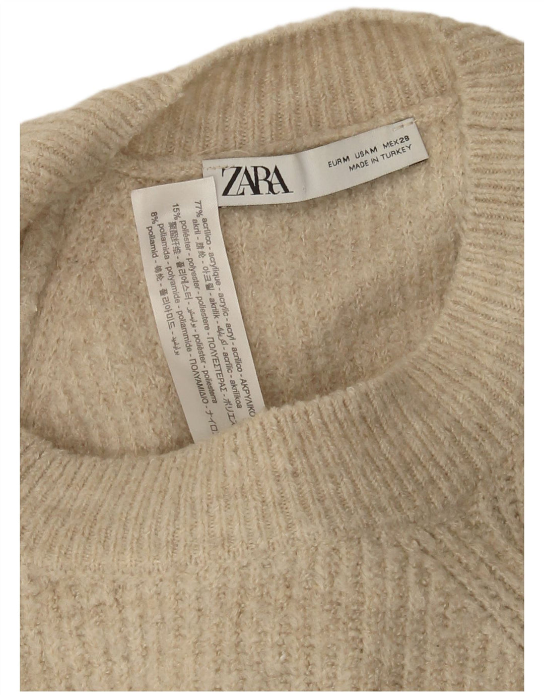 Zara Dame Oversized Crew Neck Jumper Sweater UK 14 Medium Beige Akryl