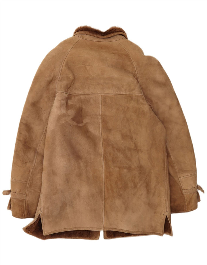 Vintage Shearling-jakke til mænd IT 48 Medium brunt læder