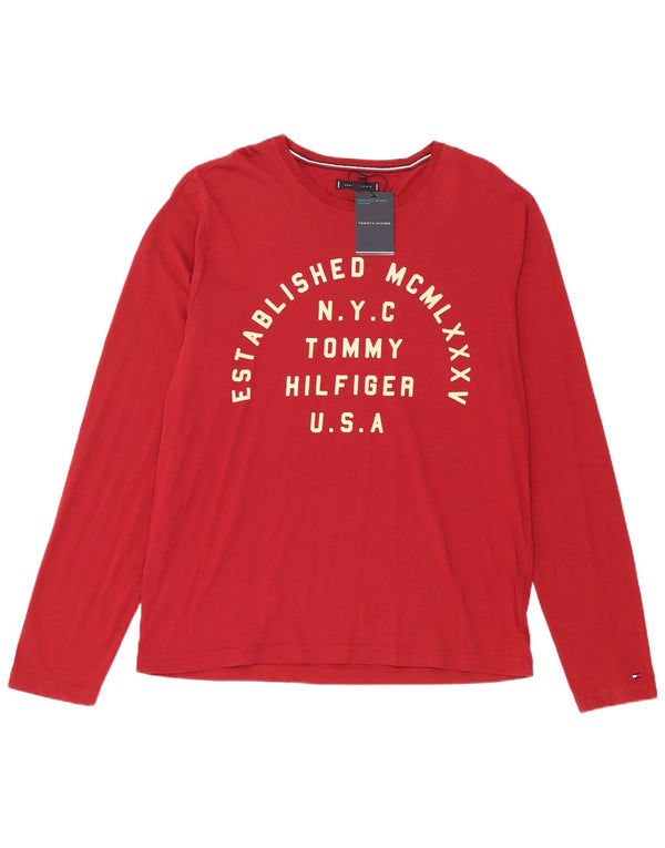 Tommy Hilfiger Herre Grafisk Top Langærmet XL Rød Bomuld