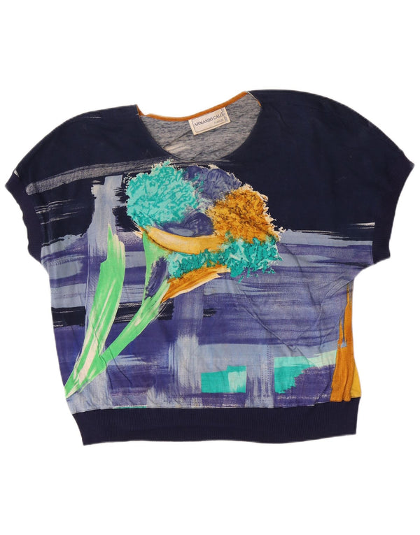 Armando Calo kvinders abstrakt mønster bluse Top IT 46 Large Navy Blue