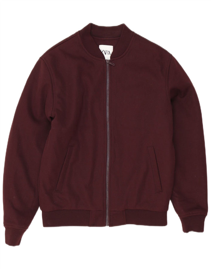 Zara Herre Bomber Jacket UK 38 Medium Burgundy Polyester