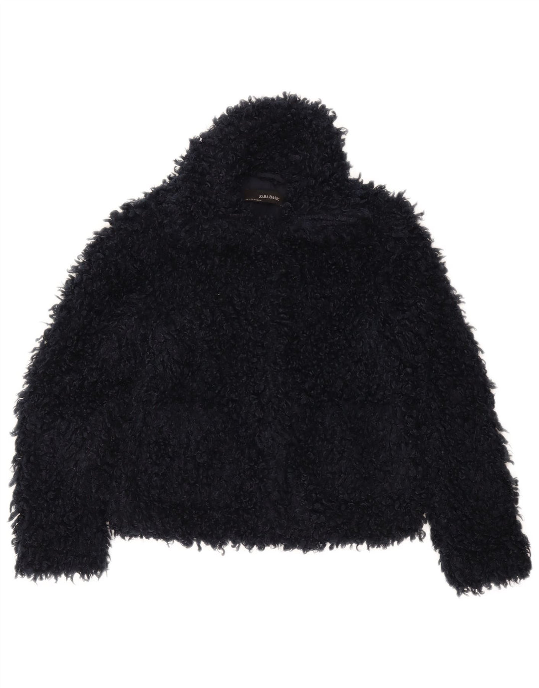 Zara Dame imiteret Pels Oversized Jakke UK 6 XS Navy Blue Polyester