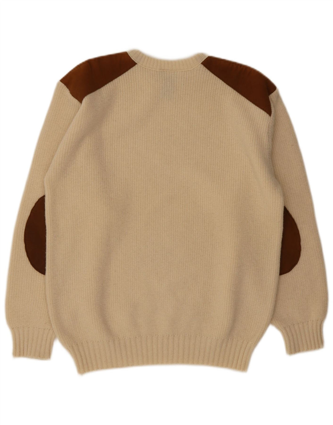 Vintage sweater med rund hals til mænd Medium Beige Colourblock Uld