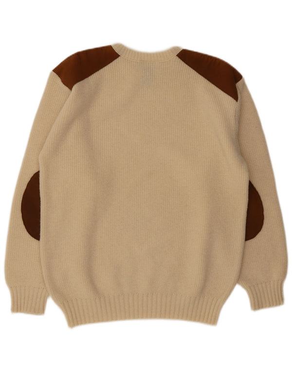 Vintage sweater med rund hals til mænd Medium Beige Colourblock Uld