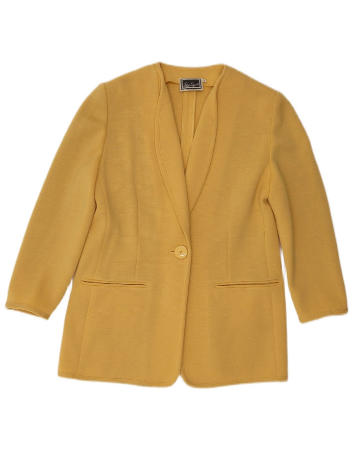 Luisa Spagnoli Dame 1 Knap Strik Blazer Jakke UK 10 Lille Gul Uld