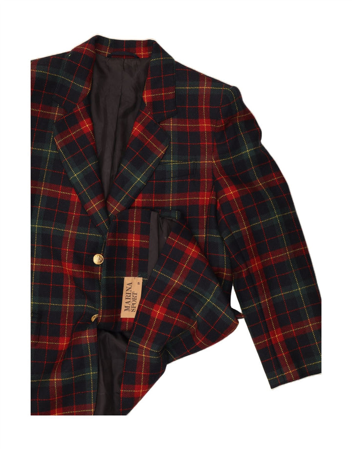 MARINA SPORT Womens 3/4 Sleeve Blazer Jacket Size 19 Small Navy Blue Plaid Vintage Marina Sport and Second-Hand Marina Sport from Messina Hembry 