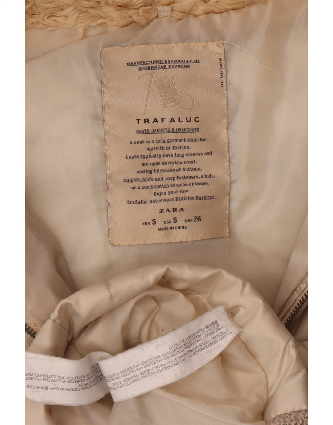 Zara Dame Hætte Polstret Gilet UK 10 Small Beige Polyester