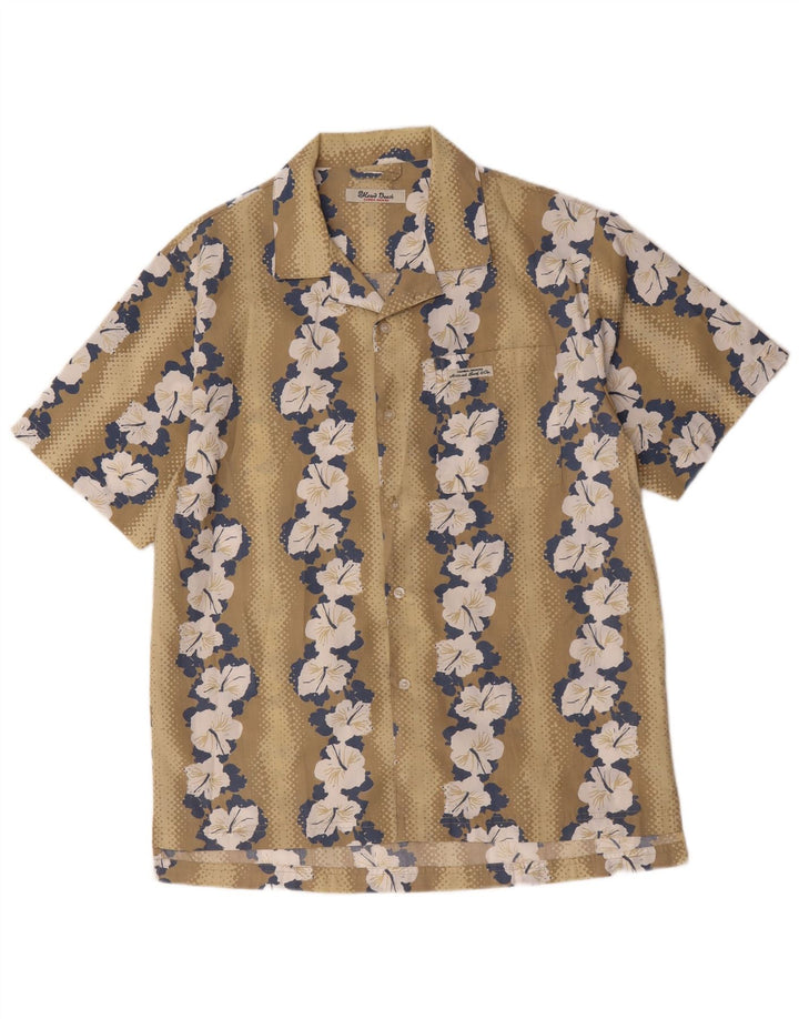 Vintage Herre Hawaii kortærmet skjorte Medium Beige Floral Polyester