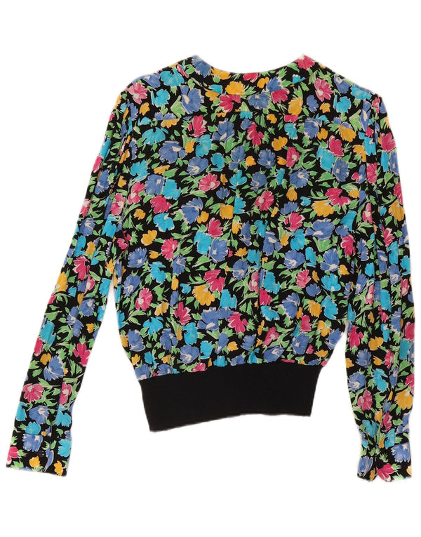 Vintage Dame Langærmet Bluse Top UK 10 Small Multicolored Floral