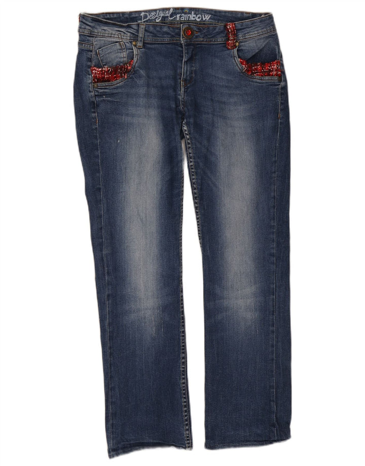 DESIGUAL Dame Rainbow Straight Jeans W34 L28 Blå Bomuld