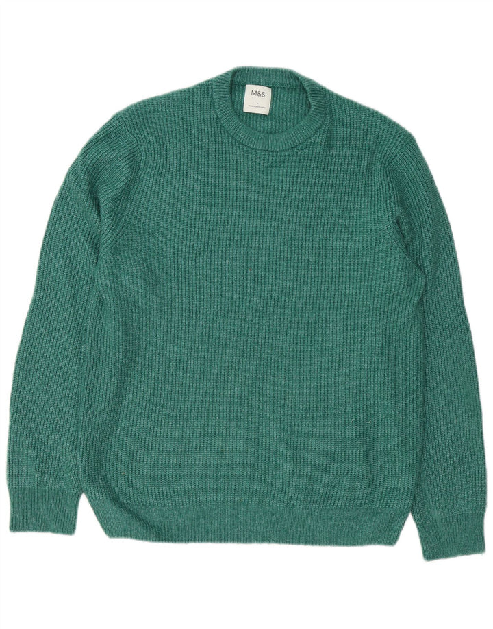 Marks & Spencer Herre sweater med rund hals, stor grøn polyamid