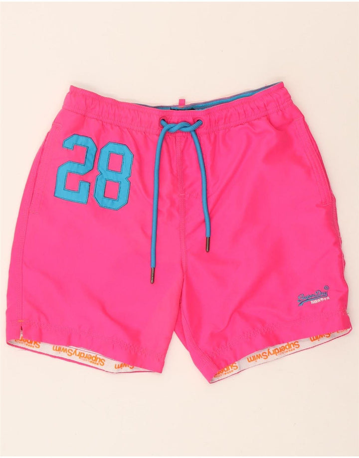 SUPERDRY Womens Graphic Swimming Shorts UK 12 Medium Pink Polyester Vintage Superdry and Second-Hand Superdry from Messina Hembry 
