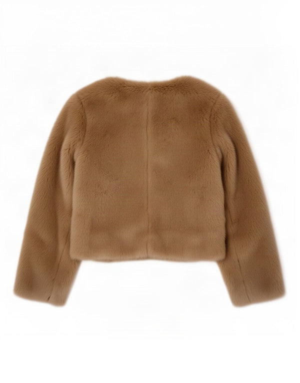 Glamorøse kvinders afgrøde imiteret pelsjakke UK 10 Small Beige Polyester
