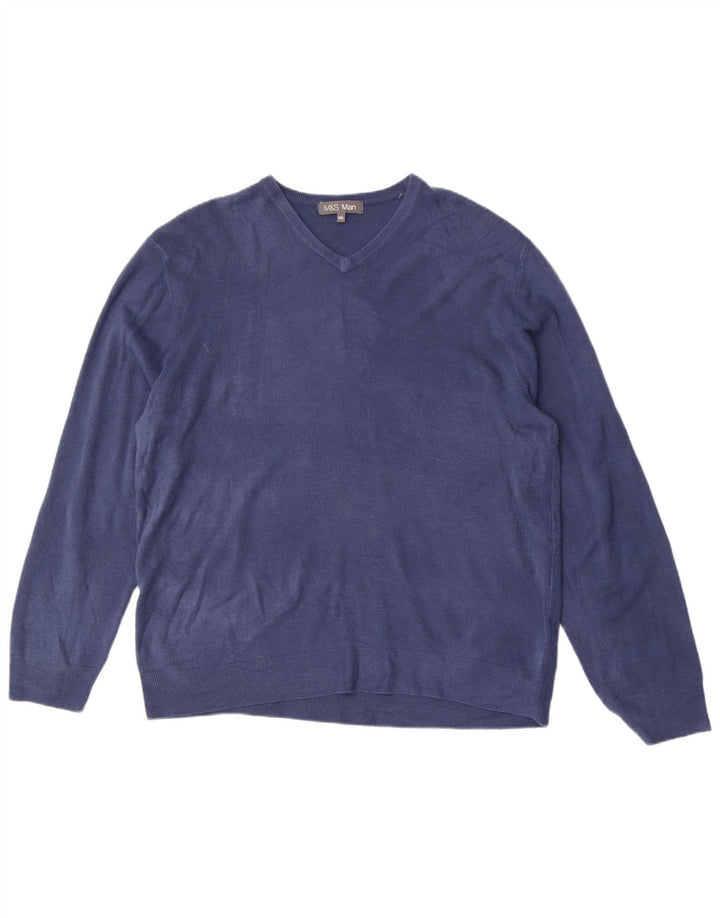 MARKS & SPENCER Herre V-hals sweater 2XL Blå Akryl