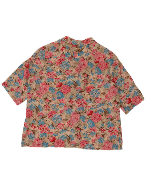 Vintage kortærmet skjortebluse til kvinder IT 48 XL Flerfarvet blomstersilke