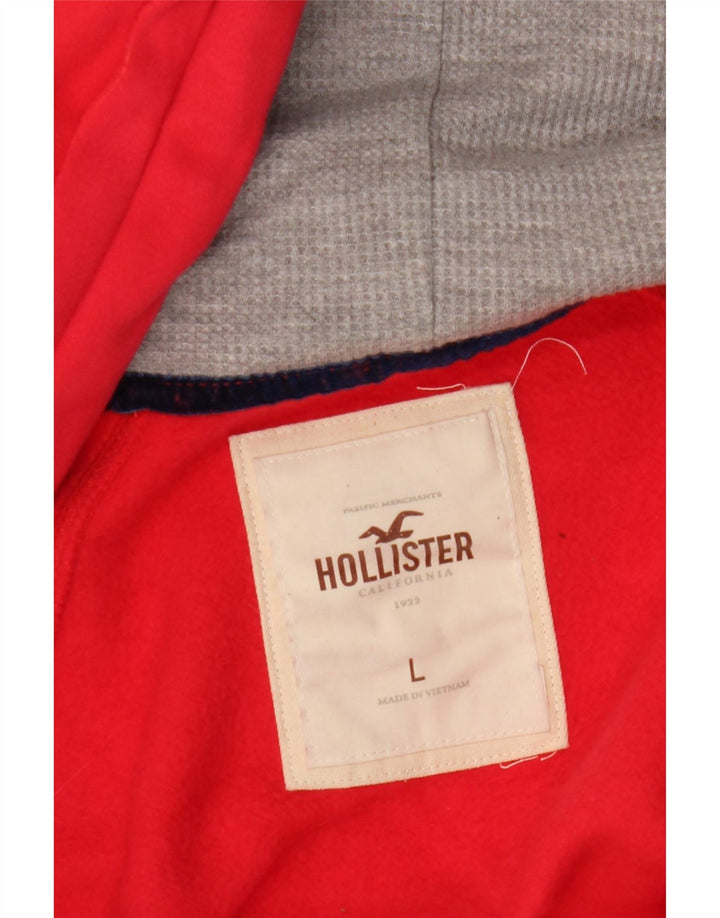 HOLLISTER Grafisk hættetrøje med lynlås til kvinder UK 16 Large Red