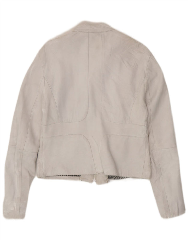 Vintage Dame Crop Læderjakke UK 18 XL Off White Læder