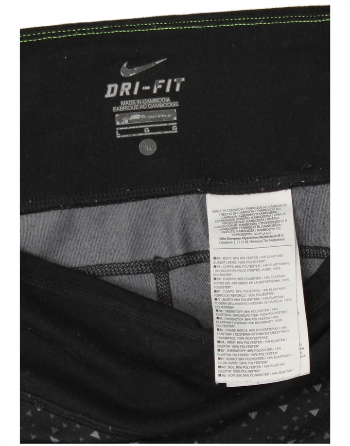Nike Dame Dri Fit Capri Leggings UK 16 Large Sort Geometrisk Polyester