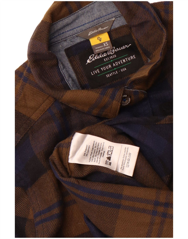 Eddie Bauer Dame Oversized flannel skjorte UK 6 XS brun ternet polyester