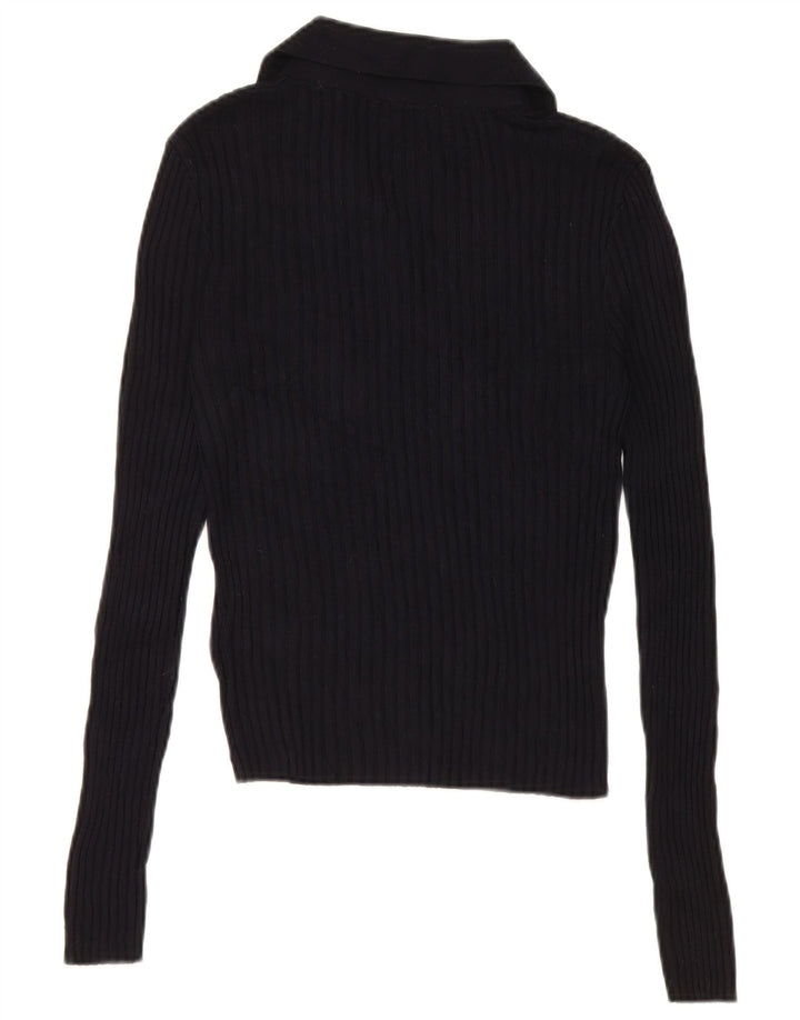 Zara Womens Crop Top UK 12 Medium Navy Blue Viscose