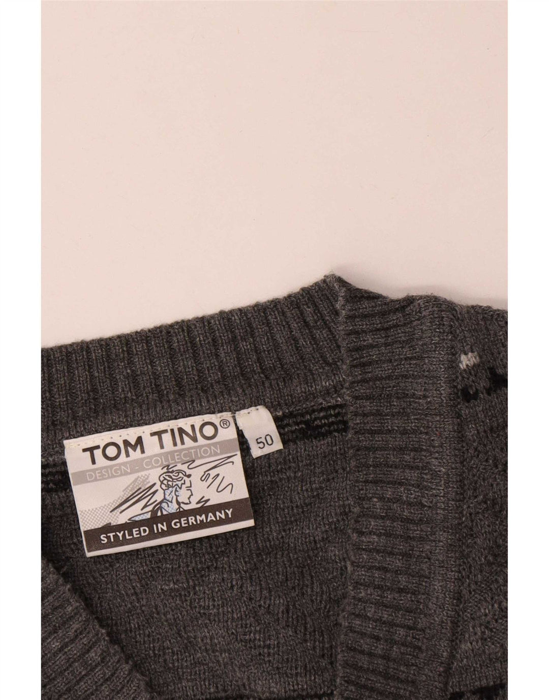 Tom Tino Herre V-hals sweater EU 50 Medium Grå Stribet