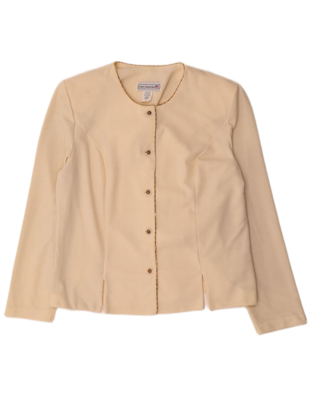 Vintage Dame 5 Button Blazer Jacket UK 16 Large Off White Polyester