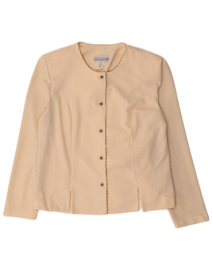 Vintage Dame 5 Button Blazer Jacket UK 16 Large Off White Polyester