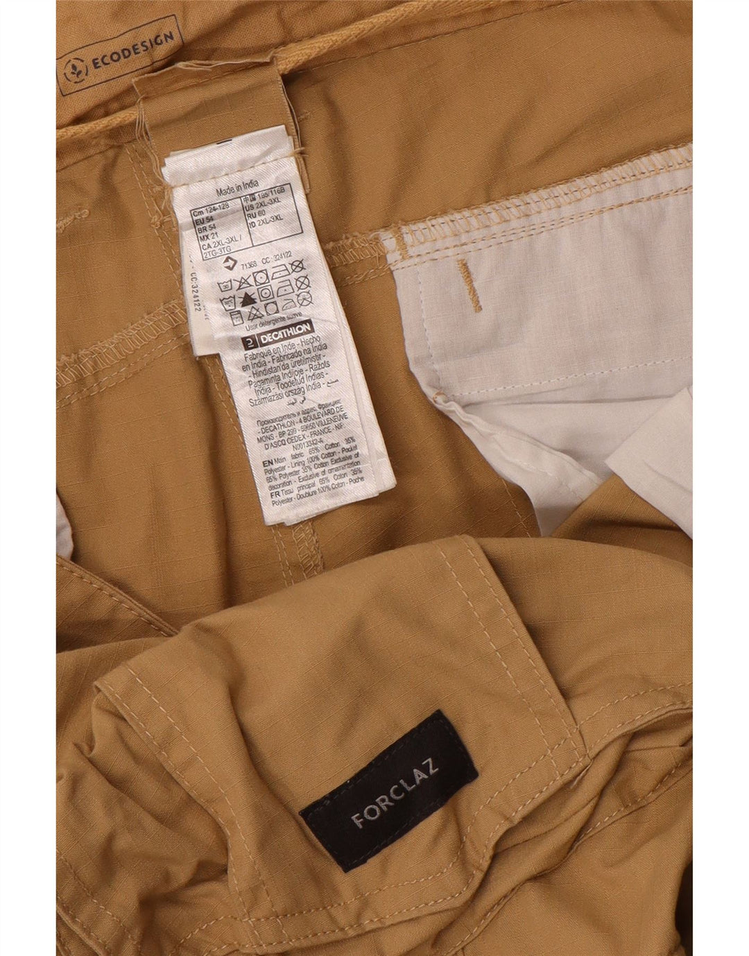 FORCLAZ Straight Cargo bukser til mænd EU 54 2XL W44 L34 Beige Bomuld