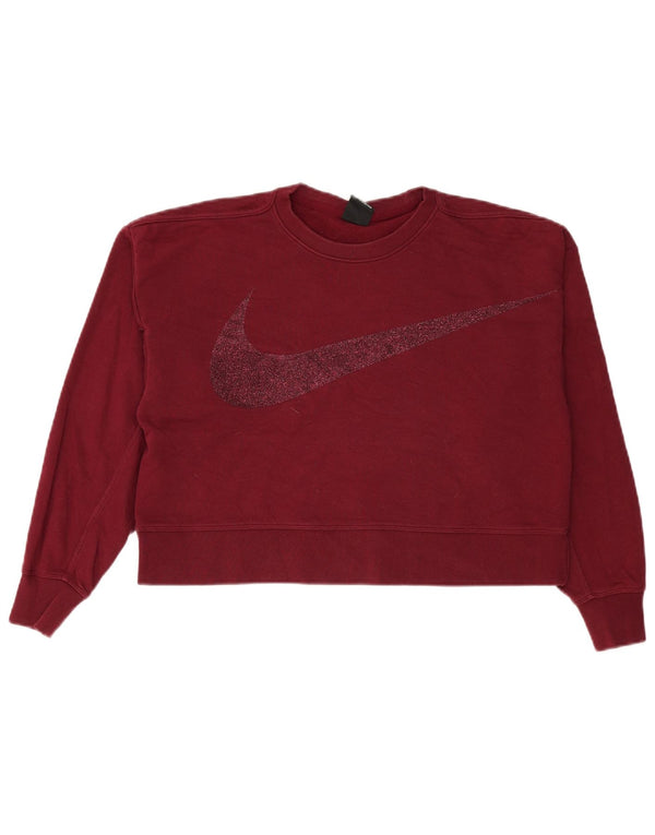 Nike Dame Oversized Graphic Crop Sweatshirt Jumper UK 6 XS Burgundy