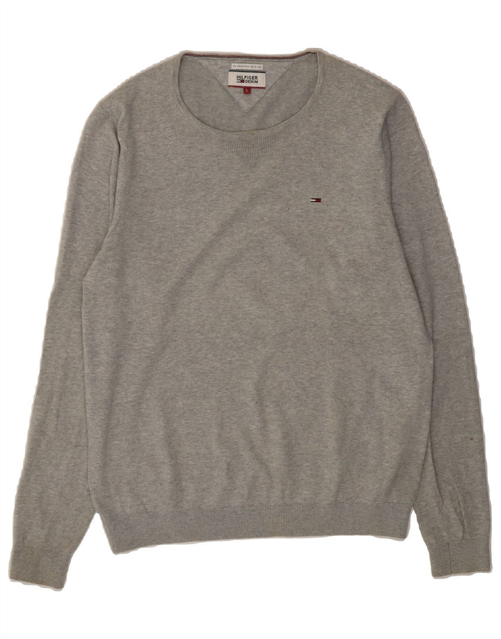 TOMMY HILFIGER Mens Boat Neck Jumper Sweater Large Grey Cotton Vintage Tommy Hilfiger and Second-Hand Tommy Hilfiger from Messina Hembry 