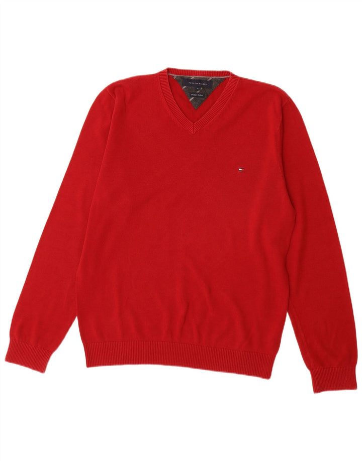 TOMMY HILFIGER Herre V-hals sweater Medium rød bomuld