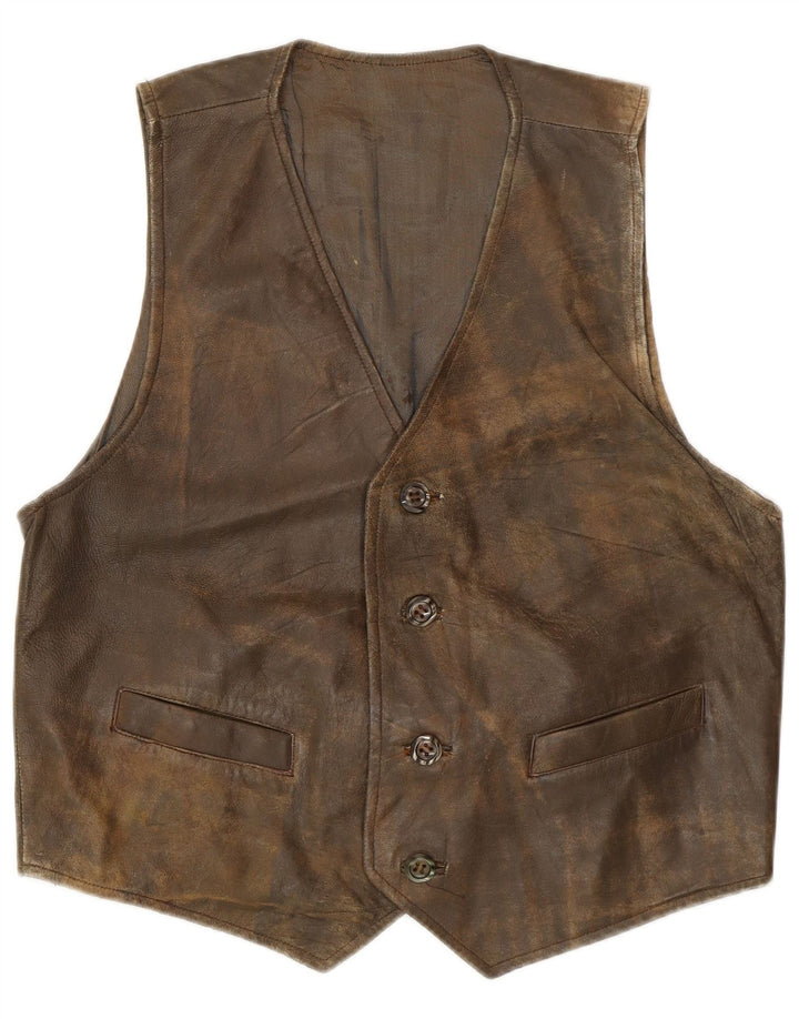 Vintage herre lædervest Medium grønt læder retro