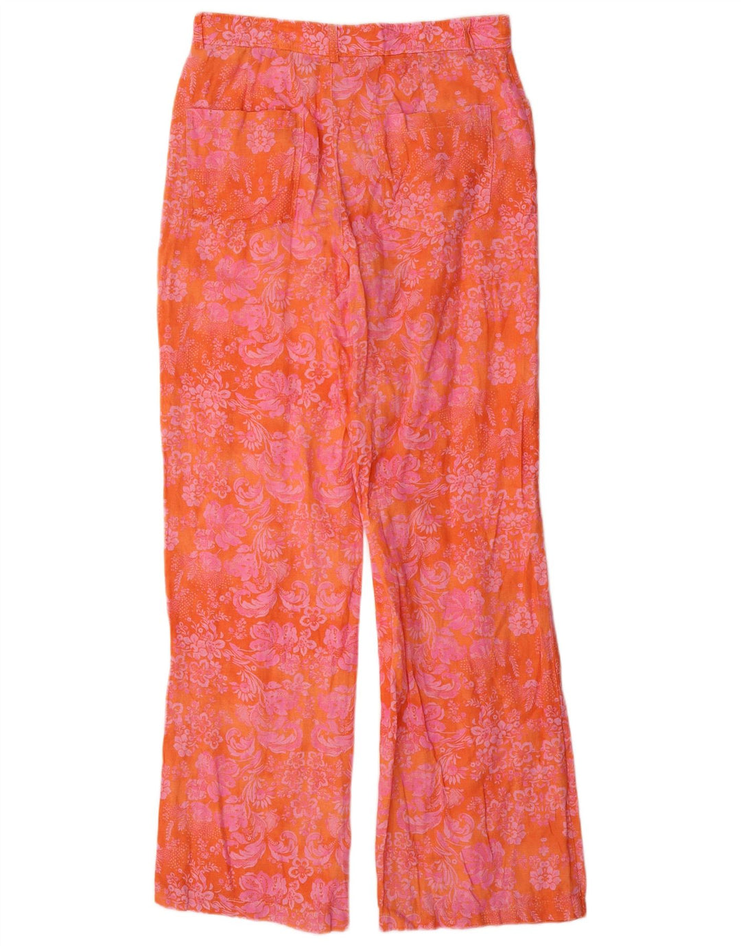 Zara kvinders brede ben Casual bukser Medium W30 L32 Orange blomster bomuld