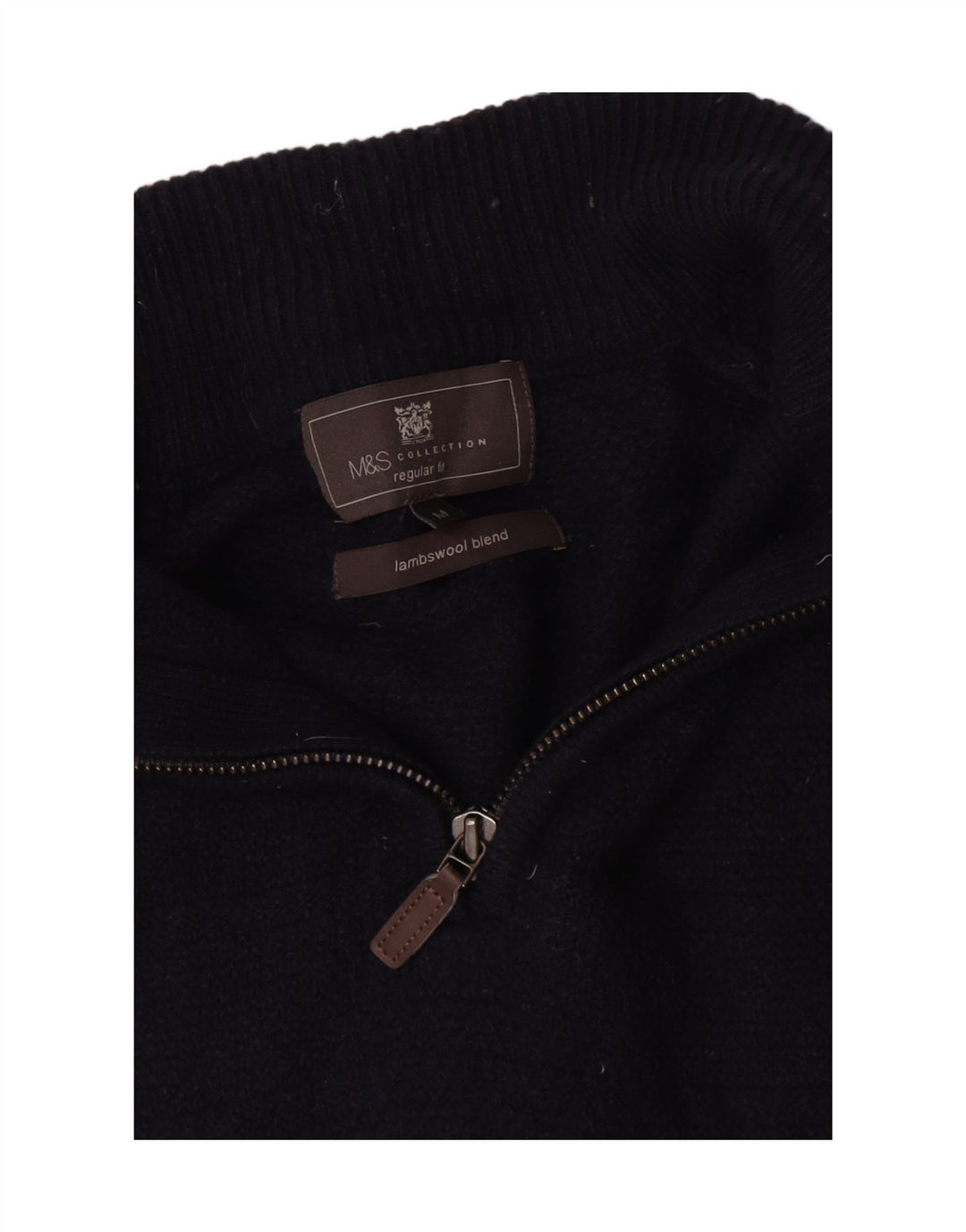 Marks & Spencer Herre sweater med lynlåshals mellem marineblå lammeuld