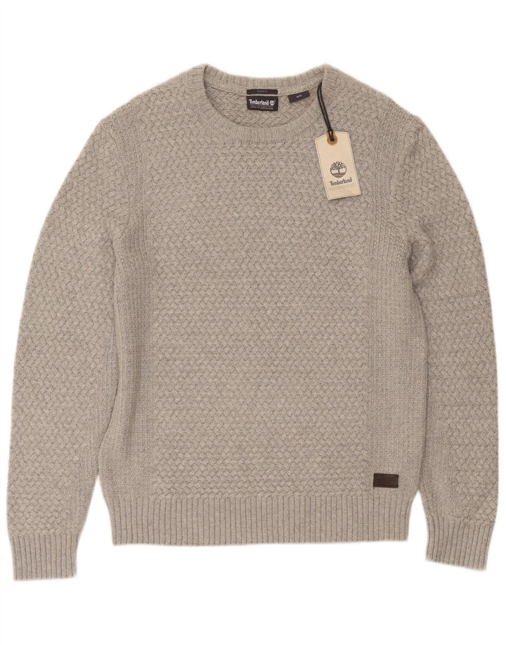 Timberland Herre Slim Fit Boat Neck Jumper Sweater Medium Grey Viscose