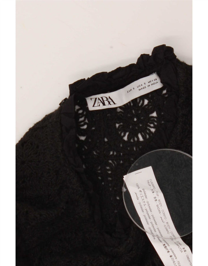 Zara Womens Crop Bluse Top UK 10 Small Black Polyester