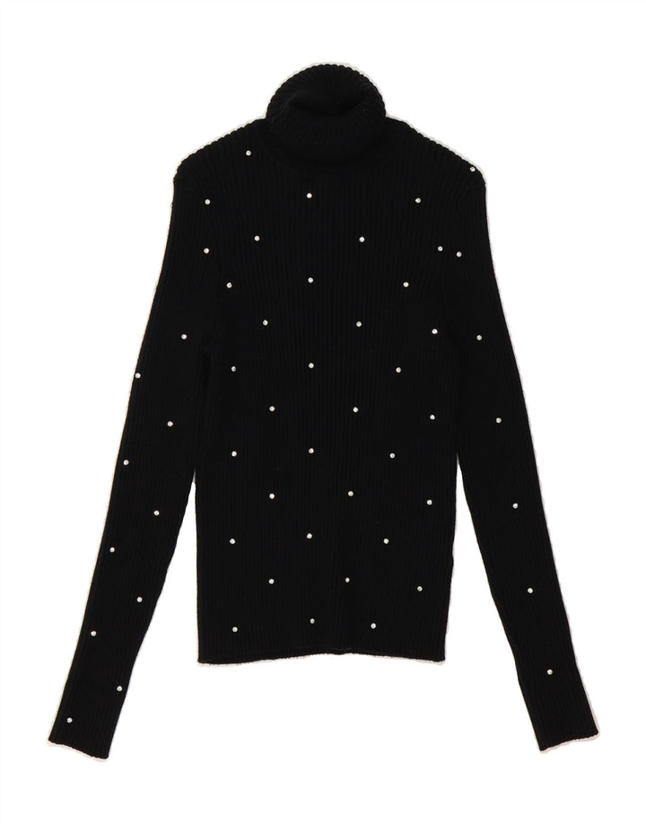 ZARA Womens Roll Neck Jumper Sweater UK 16 Large Black Spotted Nylon Vintage Zara and Second-Hand Zara from Messina Hembry 