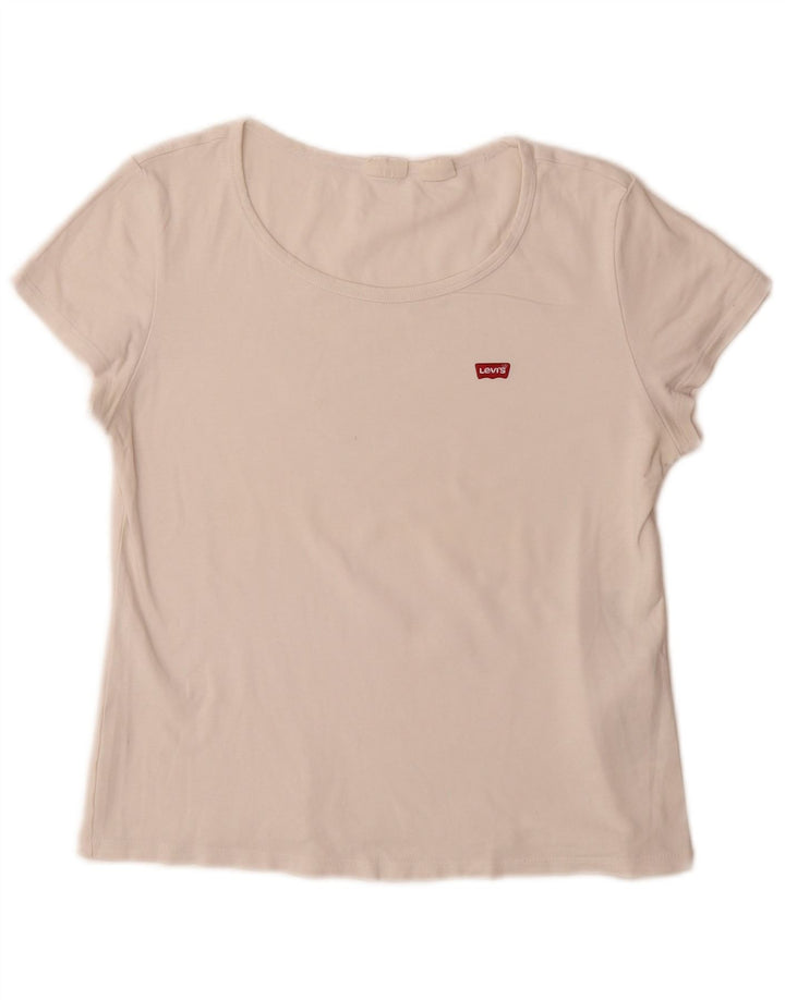 Levi's Dame T-Shirt Top UK 14 Stor Hvid Bomuld
