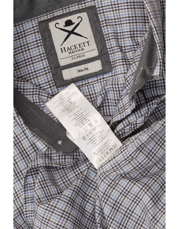 Hackett herre Slim Fit skjorte XL grå ternet bomuld