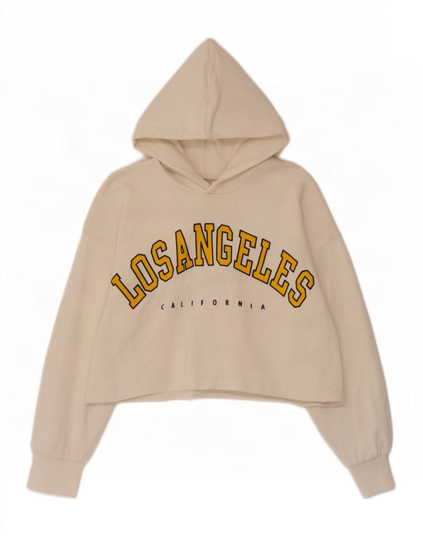Zara Dame Los Angeles Crop Oversized Hoodie Jumper UK 14 Medium Off White