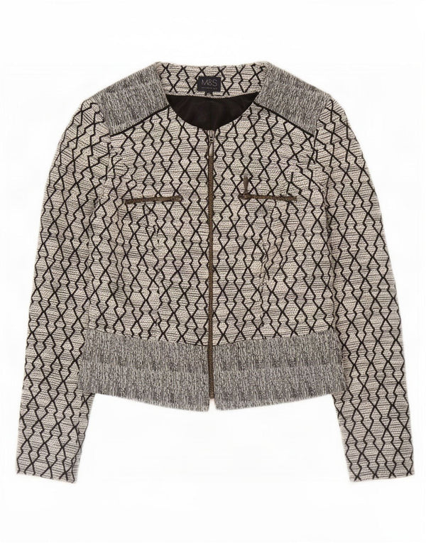 Marks & Spencer Womens Blazer Jacket UK 8 Small Black Geometric Cotton