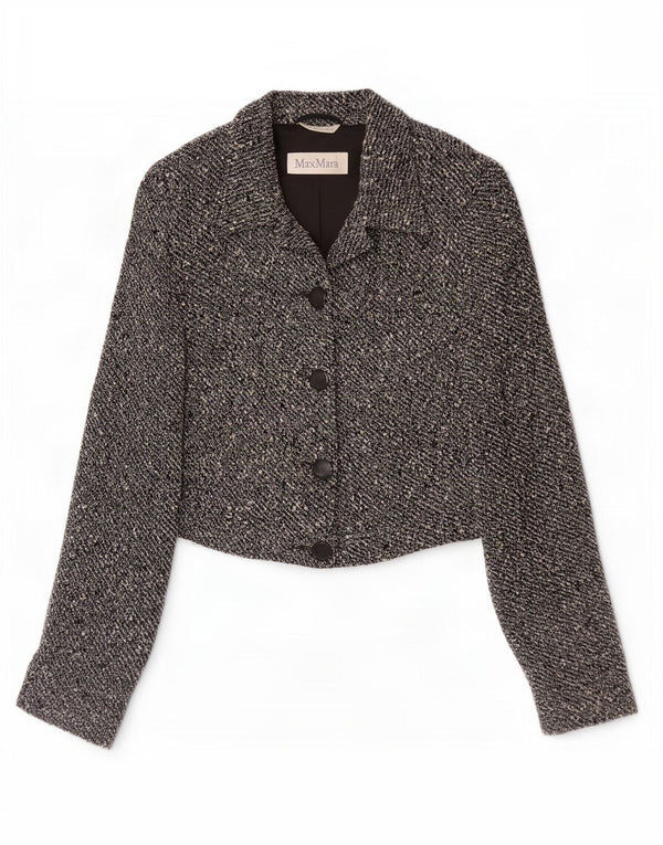 Max Mara Womens Crop 4 Button Blazer Jacket UK 14 Medium Grey Flecked Wool