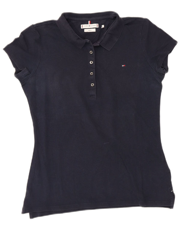 Tommy Hilfiger Dame Slim Fit Polo Shirt UK 12 Medium Navy Blue Bomuld