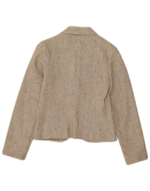 Vintage Dame Crop 1 Knap Blazer Jacket UK 4 XS Beige Flecked